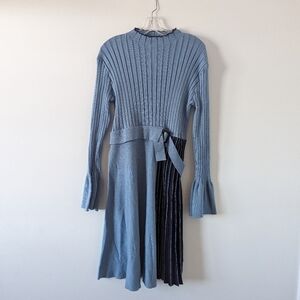 Dalia Macphee Women's Ribbed Knit Sweater Dress Contrasting Pleated Blue Sz XL